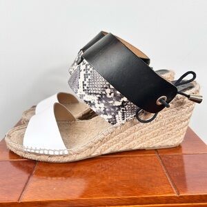 Romena Spain strappy wedges, 40, faux leather, lace back Summer Euro Beach Chic
